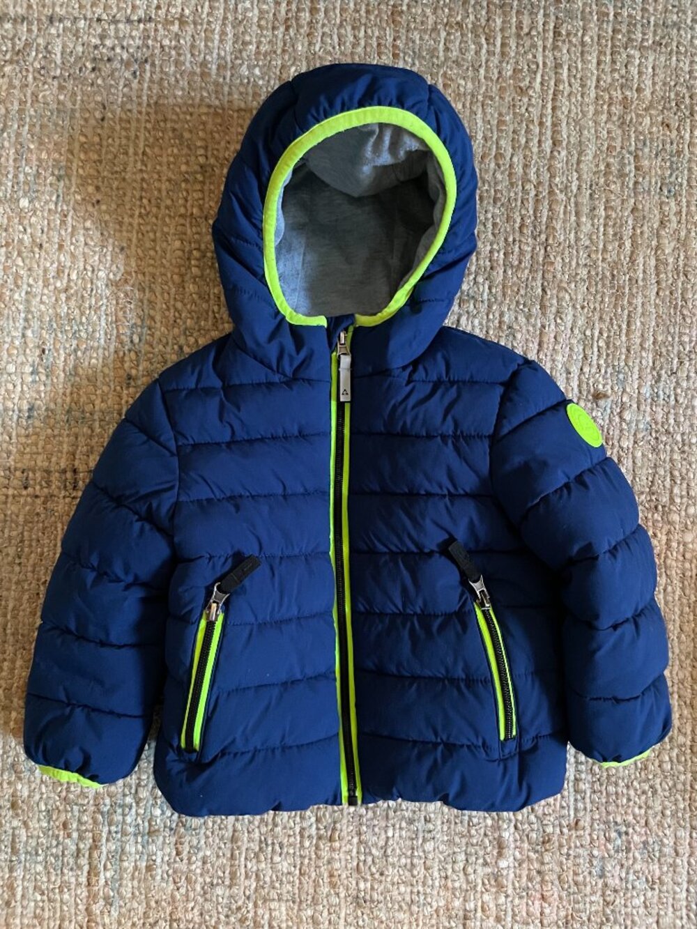Gerry Toddler Puffer Jacket Size 2T Navy Blue Neon Lime Green Insulated Hooded